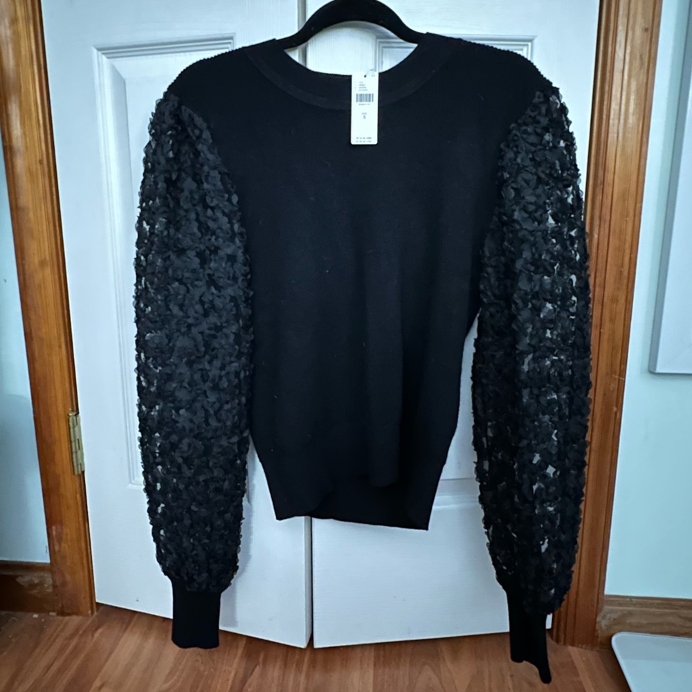 NWT Anthropologie black sweater with lace arm details